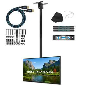 Ceiling TV Mount for 37-86 Inch TVs, Extra Long Extension up to 114" (9.5 FT) Max 165lb, VESA 600 Support Newer Displays to 100", Mounts Flat, Vaulted or in-Ceiling, 360 Swivel 15 Degree Tilt Ceiling TV Mount for 37-86 Inch TVs, Extra Long Extension up to 114" (9.5 FT) Max 165lb, VESA 600 Support Newer Displays to 100", Mounts Flat, Vaulted or in-Ceiling, 360 Swivel 15 Degree Tilt