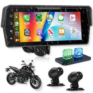 6.86 Inch Motorcycle Carplay GPS Navigation System, Android Auto Portable CarPlay Screen for Motorcycle, Dual Camera Video Recording, Dual Bluetooth Car Play Moto, Si-ri, Goo-gle Assistant, EQ 6.86 Inch Motorcycle Carplay GPS Navigation System, Android Auto Portable CarPlay Screen for Motorcycle, Dual Camera Video Recording, Dual Bluetooth Car Play Moto, Si-ri, Goo-gle Assistant, EQ