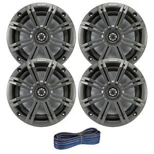 2 Pair (Qty 4) of 6.5" 2-Way 195 Watts Max Power Coaxial Marine Audio Speakers with Charcoal Grilles, 50 Feet 16-Gauge Speaker Wire 2 Pair (Qty 4) of 6.5" 2-Way 195 Watts Max Power Coaxial Marine Audio Speakers with Charcoal Grilles, 50 Feet 16-Gauge Speaker Wire