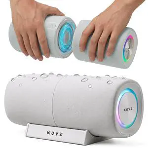 KASITA Split Bluetooth Speaker System, 70W Surround Sound (Concrete) | Dual Detachable Speakers, 360 Surround or True Stereo - Sync Up to 100 Units, 9H Playtime, IPX6 Water Resistant, LED Lights KASITA Split Bluetooth Speaker System, 70W Surround Sound (Concrete) | Dual Detachable Speakers, 360 Surround or True Stereo - Sync Up to 100 Units, 9H Playtime, IPX6 Water Resistant, LED Lights