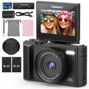 5K Digital Camera, 80MP 18X Autofocus Video 3.0" IPS LCD Flip Screen Vlog Camera for YouTube, 32GB SD Card USB 2.0 Detachable Rechargeable Li Battery Anti-Shake Compact Camera for Party Beginner Black 5K Digital Camera, 80MP 18X Autofocus Video 3.0" IPS LCD Flip Screen Vlog Camera for YouTube, 32GB SD Card USB 2.0 Detachable Rechargeable Li Battery Anti-Shake Compact Camera for Party Beginner Black
