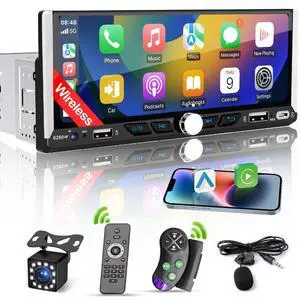 Single Din Car Radio Compatible with Wireless Apple CarPlay,6.9''Car Stereo | IPS Touchscreen,Bluetooth,FM AM Radio,GPS Navigation,Type-C/Dual USB 2.1A Fast Charge/Rear View Camera,MP5 Single Din Car Radio Compatible with Wireless Apple CarPlay,6.9''Car Stereo | IPS Touchscreen,Bluetooth,FM AM Radio,GPS Navigation,Type-C/Dual USB 2.1A Fast Charge/Rear View Camera,MP5