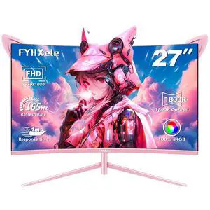 27 inch Gaming Monitor, Pink 1800R Curved Monitor, FHD-1920X1080P, 165Hz, 1ms, Fast IPS, FreeSync Hdmi Monitor with Ultrathin, HDMI/DP/USB Vesa/Wall Mount Computer Monitor-Pink 27 inch Gaming Monitor, Pink 1800R Curved Monitor, FHD-1920X1080P, 165Hz, 1ms, Fast IPS, FreeSync Hdmi Monitor with Ultrathin, HDMI/DP/USB Vesa/Wall Mount Computer Monitor-Pink