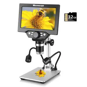 7" 12MP Digital Microscope, 1200X Magnification, 1080P USB Camera, 32GB TF Card, PC View, Rechargeable, LED Lights for Coin/PCB/Jewelry/Plant/Rock Inspection 7" 12MP Digital Microscope, 1200X Magnification, 1080P USB Camera, 32GB TF Card, PC View, Rechargeable, LED Lights for Coin/PCB/Jewelry/Plant/Rock Inspection