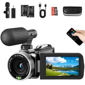 4K Video Camera Camcorder 48MP 60FPS UHD for YouTube Vlogging 18X Digital Zoom 3" IPS 270° Flip Screen Video Camcorder with Wireless Lavalier Microphone, 32GB SD Card, 2 Batteries and Remote Control 4K Video Camera Camcorder 48MP 60FPS UHD for YouTube Vlogging 18X Digital Zoom 3" IPS 270° Flip Screen Video Camcorder with Wireless Lavalier Microphone, 32GB SD Card, 2 Batteries and Remote Control