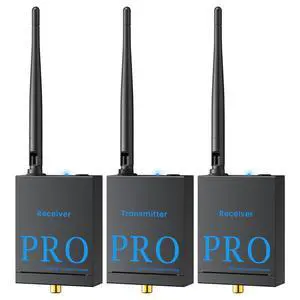 3-in-1 2.4Ghz Wireless Audio Transmitter Receiver (1 TX+2 RX) | For 2 Powered Speaker/Power Amplifier, 20ms Low Latency, 328ft Range, Optical/Coaxial/3.5mm(RCA) Audio Input/Output 3-in-1 2.4Ghz Wireless Audio Transmitter Receiver (1 TX+2 RX) | For 2 Powered Speaker/Power Amplifier, 20ms Low Latency, 328ft Range, Optical/Coaxial/3.5mm(RCA) Audio Input/Output
