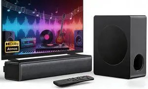 Sound Bar with Subwoofer, 100W Bass Soundbar for Smart TV, w/Dolby Atmos 3D Surround Sound System, 2.1CH Home Theater Audio Soundbar, Adjustable Home Theater Bluetooth Speaker for TV/Projector/PC Sound Bar with Subwoofer, 100W Bass Soundbar for Smart TV, w/Dolby Atmos 3D Surround Sound System, 2.1CH Home Theater Audio Soundbar, Adjustable Home Theater Bluetooth Speaker for TV/Projector/PC