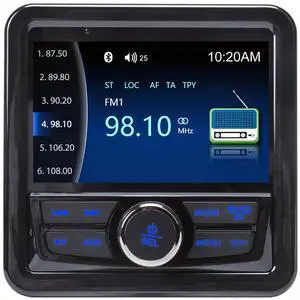 Audio Systems Marine Gauge Receiver - Weatherproof, 4-inch Display Screen, Built-in Amplifier, Bluetooth, Digital Media MP3 Player, No CD Player, USB Port Audio Systems Marine Gauge Receiver - Weatherproof, 4-inch Display Screen, Built-in Amplifier, Bluetooth, Digital Media MP3 Player, No CD Player, USB Port