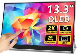 OLED Portable Touch Monitor 13.3" 2K for Laptop/PC External Display | 100% DCI-P3, 10-Bit Color, 1ms, Ultra-Slim w/Kickstand, USB-C & HDMI OLED Portable Touch Monitor 13.3" 2K for Laptop/PC External Display | 100% DCI-P3, 10-Bit Color, 1ms, Ultra-Slim w/Kickstand, USB-C & HDMI