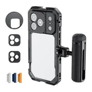 Phone Cage Kit Compatible with iPhone 17 Pro Only, Video Rig Stabilizer Accessories with 67mm Filter Ring, 17mm & T Mount Lens Backplates, Quick Release Bluetooth Handle, PA143 (Black) Phone Cage Kit Compatible with iPhone 17 Pro Only, Video Rig Stabilizer Accessories with 67mm Filter Ring, 17mm & T Mount Lens Backplates, Quick Release Bluetooth Handle, PA143 (Black)