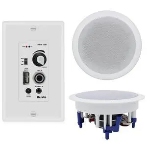 5.25'' Home Audio Package Wall Mount Bluetooth Amplifier Receiver System with 300W in Ceiling Wall Passive Speakers Great for Home Theater Office Bathroom Kitchen Living Room (A Pair) 5.25'' Home Audio Package Wall Mount Bluetooth Amplifier Receiver System with 300W in Ceiling Wall Passive Speakers Great for Home Theater Office Bathroom Kitchen Living Room (A Pair)