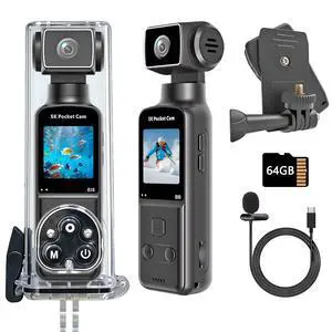 Wearable Body Camera with 270° Rotatable Lens for POV Vlogging, 5K Clip-On Pocket Cam for Cycling, Travel and Daily Life, with External Mic, 64GB TF Card and Waterproof Case Wearable Body Camera with 270° Rotatable Lens for POV Vlogging, 5K Clip-On Pocket Cam for Cycling, Travel and Daily Life, with External Mic, 64GB TF Card and Waterproof Case