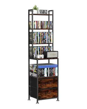 CD Storage Rack with Two Drawers, 7-Tier DVD Shelf and Rack | CD Holder Tower for DVDs, Books, Media Games, Movie Collection and Decor, Ideal for Living Room, Home CD Storage Rack with Two Drawers, 7-Tier DVD Shelf and Rack | CD Holder Tower for DVDs, Books, Media Games, Movie Collection and Decor, Ideal for Living Room, Home