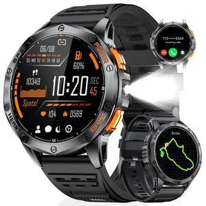 GPS Smart Watch for Men, 1.43'' AMOLED Always on Display, LED Flashlight/Compass/45 Days Battery/IP68 Waterproof Smartwatch, 100+ Sport Mode, Rugged Smart Watches for Android iOS, Black Orange GPS Smart Watch for Men, 1.43'' AMOLED Always on Display, LED Flashlight/Compass/45 Days Battery/IP68 Waterproof Smartwatch, 100+ Sport Mode, Rugged Smart Watches for Android iOS, Black Orange