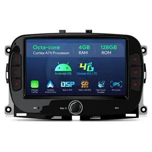 7" Android 14 IPS Touch Screen Car Stereo for Fiat 500 2016-2019 | Octa Core 4GB 128GB, Wireless CarPlay, 4G LTE, Dual WiFi, DSP 4x48W, GPS, AHD Camera 7" Android 14 IPS Touch Screen Car Stereo for Fiat 500 2016-2019 | Octa Core 4GB 128GB, Wireless CarPlay, 4G LTE, Dual WiFi, DSP 4x48W, GPS, AHD Camera