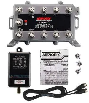 9 Port Bi-Directional Cable TV Splitter Signal Booster/Amplifier Kit with Active Return Zero Signal Loss includes F59 Terminators and Superflex 3' Dedicated Power Cable 9 Port Bi-Directional Cable TV Splitter Signal Booster/Amplifier Kit with Active Return Zero Signal Loss includes F59 Terminators and Superflex 3' Dedicated Power Cable