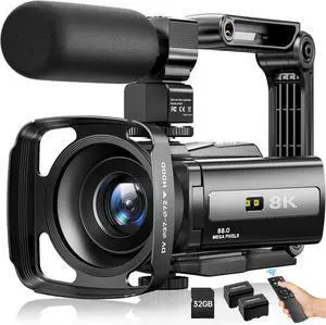 8K Video Camera 88MP UHD WiFi Vlogging Cameras for YouTube 18X Digital Zoom IR Night Vision 3.0'' Touch Screen Camcorder with 32GB Card, Microphone, Lens Hood, Stabilizer, Remote, Two Batteries 8K Video Camera 88MP UHD WiFi Vlogging Cameras for YouTube 18X Digital Zoom IR Night Vision 3.0'' Touch Screen Camcorder with 32GB Card, Microphone, Lens Hood, Stabilizer, Remote, Two Batteries