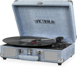 Journey Bluetooth Portable Suitcase Record Player with Built-in Speakers, 3 Speed Vinyl Record Player, RCA Out, Headphone Jack (Light Denim Blue Linen) Journey Bluetooth Portable Suitcase Record Player with Built-in Speakers, 3 Speed Vinyl Record Player, RCA Out, Headphone Jack (Light Denim Blue Linen)