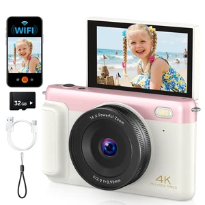 4K Digital Camera with Flip Screen, Pink, Compact Camera for Photography | Auto Focus, Built-in WiFi, 16x Digital Zoom, 2500mAh Battery, 32GB SD Card Included, Youtube Camera for Beginners, Kids 4K Digital Camera with Flip Screen, Pink, Compact Camera for Photography | Auto Focus, Built-in WiFi, 16x Digital Zoom, 2500mAh Battery, 32GB SD Card Included, Youtube Camera for Beginners, Kids