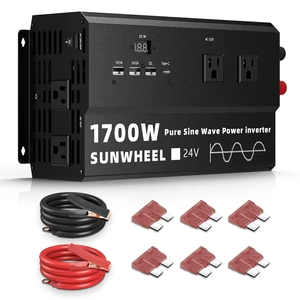 1700W 24V Pure Sine Wave Inverter, 24V DC to 110V/120V AC Power Inverter for RVOff GridTruckPower Outage with 4 AC outlets and LCD Display 1700W 24V Pure Sine Wave Inverter, 24V DC to 110V/120V AC Power Inverter for RVOff GridTruckPower Outage with 4 AC outlets and LCD Display