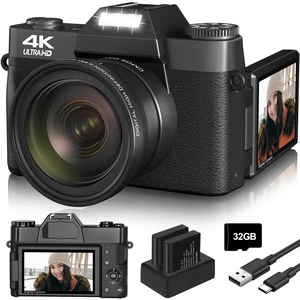 4K Digital Camera for YouTube Vlogging - 56MP 16X Zoom Manual Focus Compact Photography Camera With 52mm Wide-Angle & Macro Lens, 32G TF Card and 2 Batteries (Black) 4K Digital Camera for YouTube Vlogging - 56MP 16X Zoom Manual Focus Compact Photography Camera With 52mm Wide-Angle & Macro Lens, 32G TF Card and 2 Batteries (Black)