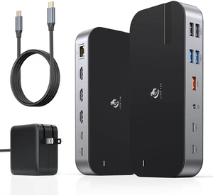 Laptop Docking Station,16 in 1 USB C Docking Triple Monitor,USB C Dock Station with 3 HDMI,PD 100W, USB 3.1/3.0/2.0,RJ 45 Ethernet,microSD/SD Card,Audio for Dell/LenovoInclude Power Adapter Laptop Docking Station,16 in 1 USB C Docking Triple Monitor,USB C Dock Station with 3 HDMI,PD 100W, USB 3.1/3.0/2.0,RJ 45 Ethernet,microSD/SD Card,Audio for Dell/LenovoInclude Power Adapter