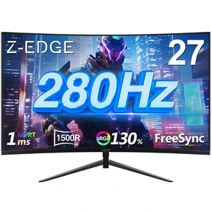 Z-Edge 27 inch Curved Gaming Monitor, FHD 1080P 240Hz 280Hz Curved 1500R Computer Monitor, Fast MPRT 1ms, FreeSync, Low Blue Light, 350nits, 16.7M Colors, 4000:1 Contrast, UG27P 2X DP and 2X HDMI Z-Edge 27 inch Curved Gaming Monitor, FHD 1080P 240Hz 280Hz Curved 1500R Computer Monitor, Fast MPRT 1ms, FreeSync, Low Blue Light, 350nits, 16.7M Colors, 4000:1 Contrast, UG27P 2X DP and 2X HDMI
