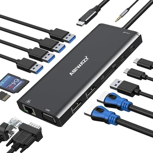 USB C Docking Station Dual Monitor for Dell/HP/Lenovo/Surface Laptop, 14 in 1 Triple Display Hub Multiple Adapter, Dongle with 2 HDMI 4K VGA 5 Port 100W PD Charger Ethernet SD/TF Audio(Black) USB C Docking Station Dual Monitor for Dell/HP/Lenovo/Surface Laptop, 14 in 1 Triple Display Hub Multiple Adapter, Dongle with 2 HDMI 4K VGA 5 Port 100W PD Charger Ethernet SD/TF Audio(Black)
