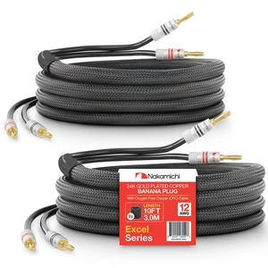 Excel Series 24k Gold Plated Banana Plug with (10 Feet) Speaker Cable Wire 99.9% Oxygen-Free Copper (OFC) Heavy Duty Braided in-Wall CL2 Rated - Black (12AWG / 10ft / 3.0m) 2-Pack Excel Series 24k Gold Plated Banana Plug with (10 Feet) Speaker Cable Wire 99.9% Oxygen-Free Copper (OFC) Heavy Duty Braided in-Wall CL2 Rated - Black (12AWG / 10ft / 3.0m) 2-Pack