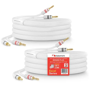 24k Gold Plated Banana Plugs Speaker Cables 99.9% OFC (10 Feet) Oxygen-Free Copper, Excel Series, Amplifier Heavy Duty Braided In-Wall CL2 Rated Wires - White (12AWG / 10ft / 3.0m) 2-Pack 24k Gold Plated Banana Plugs Speaker Cables 99.9% OFC (10 Feet) Oxygen-Free Copper, Excel Series, Amplifier Heavy Duty Braided In-Wall CL2 Rated Wires - White (12AWG / 10ft / 3.0m) 2-Pack
