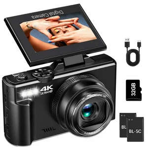 4K Digital Camera for Photography, 64MP Vlogging Camera for YouTube with 3" 180° Flip Screen, WiFi Compact Camera with 18X Digital Zoom, Comes with 32GB Micro SD Card & 2 Batteries, Black 4K Digital Camera for Photography, 64MP Vlogging Camera for YouTube with 3" 180° Flip Screen, WiFi Compact Camera with 18X Digital Zoom, Comes with 32GB Micro SD Card & 2 Batteries, Black