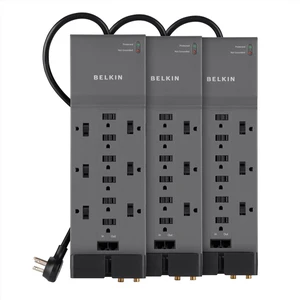 12-Outlet Power Strip Surge Protector with 10-Foot Cord and Telephone, Ethernet, Coaxial Protection, BE112234-10, Gray -(Pack of 3) 12-Outlet Power Strip Surge Protector with 10-Foot Cord and Telephone, Ethernet, Coaxial Protection, BE112234-10, Gray -(Pack of 3)