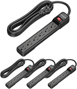 15 Foot Long Power Strip, 6-Outlet Power Strip 15FT, 15 Amp Circuit Breaker, Low Profile Flat Plug, Surge Protector for Office, Living Room, Bedroom, 4 Pack, Wall Mount, Black 15 Foot Long Power Strip, 6-Outlet Power Strip 15FT, 15 Amp Circuit Breaker, Low Profile Flat Plug, Surge Protector for Office, Living Room, Bedroom, 4 Pack, Wall Mount, Black