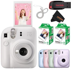 Instax Mini 12 Instant Camera Clay White with Sandisk 32 GB USB Flash Drive + 40 Sheets Instax Mini Film Bundle, Sunshine Photo Microfiber Cleaning Cloth Included Instax Mini 12 Instant Camera Clay White with Sandisk 32 GB USB Flash Drive + 40 Sheets Instax Mini Film Bundle, Sunshine Photo Microfiber Cleaning Cloth Included