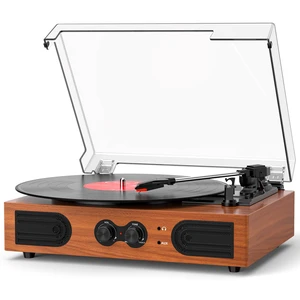Vinyl Record Player with Built-in Stereo Speakers, 3-Speed Belt-Drive Turntable, Treble & Bass Control, RCA-Out/AUX-in, Headphone Jack Vintage LP Player, Red Wood Vinyl Record Player with Built-in Stereo Speakers, 3-Speed Belt-Drive Turntable, Treble & Bass Control, RCA-Out/AUX-in, Headphone Jack Vintage LP Player, Red Wood