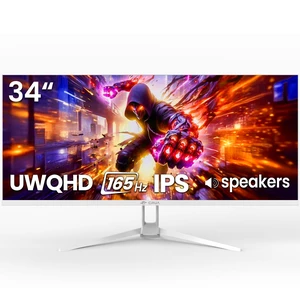 34'' White Gaming Monitor, 165HZ/144HZ, WQHD(3440x1440P) IPS UltraWide Screen Computer Monitors with Built-in Speakers, Supports FreeSync, 120% sRGB, HDMI 2.0 & DP 1.4, Wall Mountable Installs 34'' White Gaming Monitor, 165HZ/144HZ, WQHD(3440x1440P) IPS UltraWide Screen Computer Monitors with Built-in Speakers, Supports FreeSync, 120% sRGB, HDMI 2.0 & DP 1.4, Wall Mountable Installs