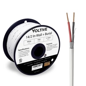 14/2 Speaker Wire, in-Wall CL3 & Direct Burial, White, 100ft - 14AWG, 2 Conductors, Stranded Oxygen-Free Copper, UL Listed - V-1208-2 14/2 Speaker Wire, in-Wall CL3 & Direct Burial, White, 100ft - 14AWG, 2 Conductors, Stranded Oxygen-Free Copper, UL Listed - V-1208-2