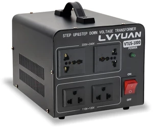Voltage Converter Transformer 1000 Watt Step Up/Down Convert from 110V-120V to 220V-240Vt and from 220V-240V to 110V-120V with 2 US outlets, 2 Universal outlets, Resettable Circuit Breaker Voltage Converter Transformer 1000 Watt Step Up/Down Convert from 110V-120V to 220V-240Vt and from 220V-240V to 110V-120V with 2 US outlets, 2 Universal outlets, Resettable Circuit Breaker