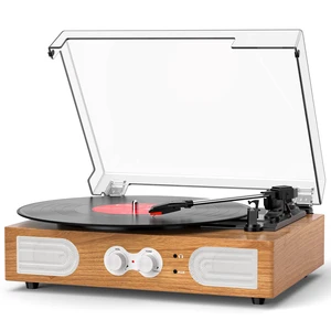 Vinyl Record Player with Built-in Speakers 3-Speed Vintage Record Player Support Treble& Bass Control, 3.5mm Headphone Jack, RCA-Out/Aux in, Belt-Driven LP Turntable,Natural Wood Vinyl Record Player with Built-in Speakers 3-Speed Vintage Record Player Support Treble& Bass Control, 3.5mm Headphone Jack, RCA-Out/Aux in, Belt-Driven LP Turntable,Natural Wood