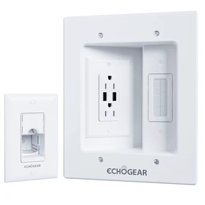 TV Cord Hider for Wall Mounted TV with 2X AC Outlets & 2X USB-A Ports - Hide Power Cables & Low Voltage Wires Behind The Wall - Includes Template, Saw, & Low Profile Extension Cord - White TV Cord Hider for Wall Mounted TV with 2X AC Outlets & 2X USB-A Ports - Hide Power Cables & Low Voltage Wires Behind The Wall - Includes Template, Saw, & Low Profile Extension Cord - White