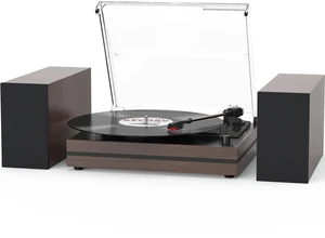 Record Player with Two External Speakers Belt-Drive Turntable for Vinyl Records Dual Stereo Speakers Vintage LP Players Support 3 Speed Wireless Playback AUX Headphone Input Auto Stop Wood Brown Record Player with Two External Speakers Belt-Drive Turntable for Vinyl Records Dual Stereo Speakers Vintage LP Players Support 3 Speed Wireless Playback AUX Headphone Input Auto Stop Wood Brown