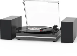 Vinyl Record Player with External Speakers Belt-Drive Turntable for Vinyl Records Dual Stereo Speakers Vintage LP Players Support 3 Speed Wireless Playback AUX Headphone Input Auto Stop Wood Black Vinyl Record Player with External Speakers Belt-Drive Turntable for Vinyl Records Dual Stereo Speakers Vintage LP Players Support 3 Speed Wireless Playback AUX Headphone Input Auto Stop Wood Black