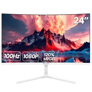 24 Inch Curved Monitor, FHD(1920×1080P) 100HZ 120% sRGB Computer Monitors, Narrow Bezels on Three Sides, Blue Light Filter PC Monitor for Home, Office and Dormitory(HDMI, VGA)-White 24 Inch Curved Monitor, FHD(1920×1080P) 100HZ 120% sRGB Computer Monitors, Narrow Bezels on Three Sides, Blue Light Filter PC Monitor for Home, Office and Dormitory(HDMI, VGA)-White