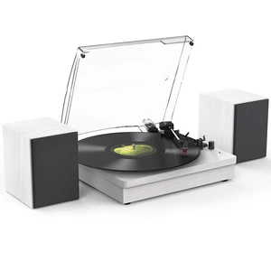 Vinyl Record Player with Two Stereo Speakers, Bluetooth Playback Turntable with 3 Speed AUX Headphone Input and RCA Out, Retro White Vinyl Record Player with Two Stereo Speakers, Bluetooth Playback Turntable with 3 Speed AUX Headphone Input and RCA Out, Retro White