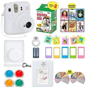 Instax Mini 12 Instant Camera Clay White + Shutter Compatible Carrying Case + Fuji Film Value Pack (20 Sheets) + Shutter Accessories Bundle, Color Filters, Photo Album, Assorted Frames Instax Mini 12 Instant Camera Clay White + Shutter Compatible Carrying Case + Fuji Film Value Pack (20 Sheets) + Shutter Accessories Bundle, Color Filters, Photo Album, Assorted Frames