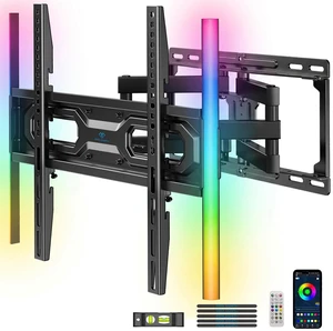 Full Motion TV Wall Mount with LED Lights for 28-65 Inch TVs, Pre-Assembled TV Mount Up to 88 lbs, Max VESA 400x400mm, Swivel, Extension, Tilt, Music Sync Backlights, Fits 12/16" Wood Studs Full Motion TV Wall Mount with LED Lights for 28-65 Inch TVs, Pre-Assembled TV Mount Up to 88 lbs, Max VESA 400x400mm, Swivel, Extension, Tilt, Music Sync Backlights, Fits 12/16" Wood Studs