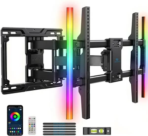 Full Motion TV Wall Mount with LED Lights for 37-86 Inch TVs up to 132lbs, Backlit TV Mount Bracket with Music Sync, Extension Swivel Tilt level, Max VESA 600x400mm, Fits 16"/12" Wood Studs Full Motion TV Wall Mount with LED Lights for 37-86 Inch TVs up to 132lbs, Backlit TV Mount Bracket with Music Sync, Extension Swivel Tilt level, Max VESA 600x400mm, Fits 16"/12" Wood Studs