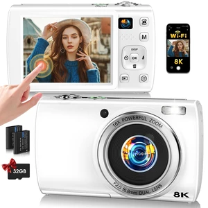 88MP Digital Camera for Photography, 2026 New WiFi 8K Vlog Video Camera for YouTube with Touch Screen, Dual Lens, Autofocus Anti-Shake, 16X Zoom, Small Travel Camera, 32GB TF Card, 2 Batteries, White 88MP Digital Camera for Photography, 2026 New WiFi 8K Vlog Video Camera for YouTube with Touch Screen, Dual Lens, Autofocus Anti-Shake, 16X Zoom, Small Travel Camera, 32GB TF Card, 2 Batteries, White