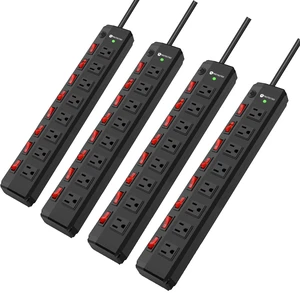 4PCS 8 Outlet Heavy Duty Power Strip with 8 Individual Switches,Moutable Metal Power Strip Surge Protector 1200 Joules,6FT 14AWG Extension Cord,15A 1800W 125V 60Hz 4PCS 8 Outlet Heavy Duty Power Strip with 8 Individual Switches,Moutable Metal Power Strip Surge Protector 1200 Joules,6FT 14AWG Extension Cord,15A 1800W 125V 60Hz