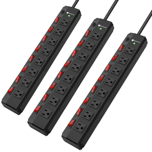 3PCS 8 Outlet Heavy Duty Power Strip with 8 Individual Switches,Moutable Metal Power Strip Surge Protector 1200 Joules,6FT 14AWG Extension Cord,15A 1800W 125V 60Hz 3PCS 8 Outlet Heavy Duty Power Strip with 8 Individual Switches,Moutable Metal Power Strip Surge Protector 1200 Joules,6FT 14AWG Extension Cord,15A 1800W 125V 60Hz